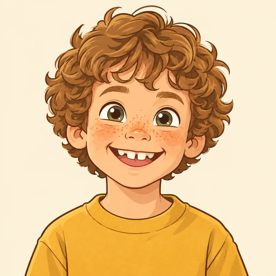 The same boy redrawn as a storybook hero character
